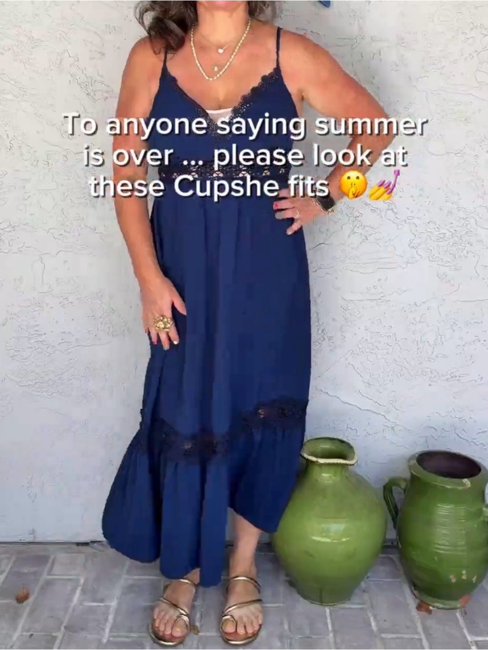 Cupshe Navy Lace-Trim Maxi Dress